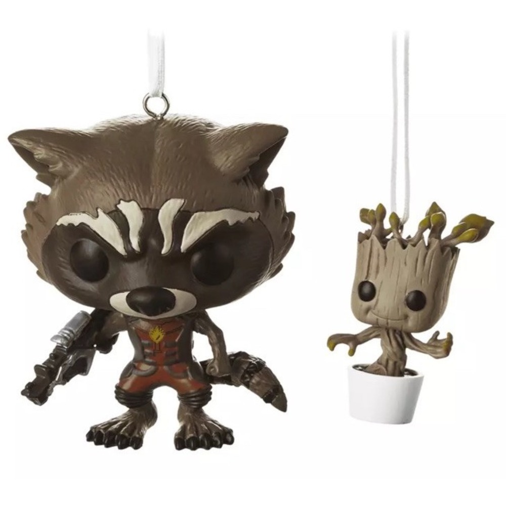 HALLMARK Funko Rocket And Groot Golden Chase Set Marvel Christmas Ornaments NIB